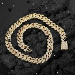 Necklaces Hip hop 12mm flip buckle double row full diamond Cuban chain trendy brand personalized men's zircon necklace