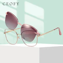 Ceofy Cateye Mulheres Óculos Quadro Clipe Marca Designer Vintage Espetáculo Óptico Magnético Miopia Dual-purpose Eyewear 95816 240108