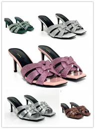 1 роскошные тапочки, женские серебряные шлепанцы на каблуке Nu Pieds, сандалии-мюли, блестящие фиолетовые, серебряные босоножки на каблуке, мешок для пыли с коробкой