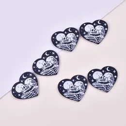 Charms 10pcs 43 38mm Halloween Heart Couple Skeleton Skull Acrylic For Earring Necklace Jewelry DIY Making