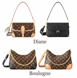 Dhgate Luxurys 핸드백 Boulogne 루프 Diane 디자이너 어깨 가방 지갑에 체인 아이비 여성 크로스 바디 클러치 가방 10A 가죽 갈색 꽃 토트 초승달 가방