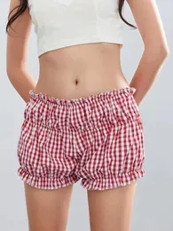 Dames nachtkleding Leuke slaapshorts Dames Zomer Japan Koreaanse geruite bodems Nachtkleding Homewear Ruches Zoete Kawaii Jaren '90 Pyjama's