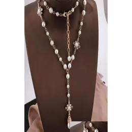 Pins Brooches New Necklace Women039S Long Korean Fashion Pendant With European And American Famous Pearl Sweater Necklace9887024 Drop Dhd8X