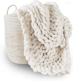 Cobertores Adyrescia Chunky Knit Blanket Throw | Mão com fio Jumbo Chenille (50"x60" branco creme)