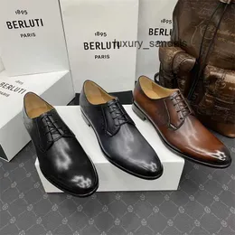 Sapatos masculinos de couro Berluti casuais Berluti/Brutti sapatos masculinos formais de couro de negócios sapatos baixos com cadarço sapatos Oxford padrão Scritto RX90