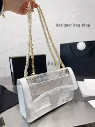 Designer Bag Jelly Bag PVC Transparente CF Flap Bolsas Gold Metal Hardware Chain Bag Mulheres Moda Ombro Crossbody Bag Outdoor Sacoche Pequena Bolsa 25cm