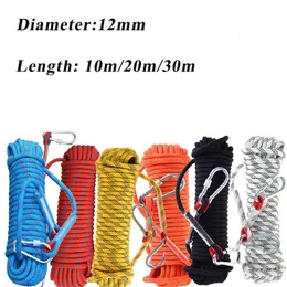 12mm 102030m High Strength Safety Rock Climbing Rope2 Hooks Emergency Fire Escape Rope Lifeline Rescue Outdoor Survival Tool 240106