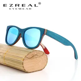 Sunglasses Ezreal Brand Designer Wood Sunglasses New Men Polarized Blue Skateboard Wood Sunglasses with Original Box Retro Vintage Eyewear