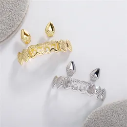 Presas ocas banhadas a ouro 18K Dentes de vampiro côncavo padrão convexo personalizado Hip Hop Suspensórios Hip Hop