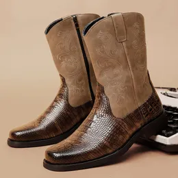 Stivali da cowboy casual occidentali in pelle di grandi dimensioni 46 da uomo con ricamo alla moda in stile britannico Botas Hombre