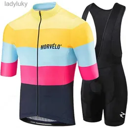 Cykeltröja sätter 2022 Team Morvelo Cycling Jersey 19D Bib Set Bike Clothing Ropa Ciclism Bicycle Wear Clothes Mens Short Maillot Culotte Ciclismol240108