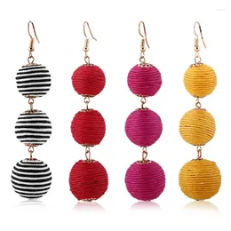 Dangle Earrings 1pair Length 10CM Tassels With Hand-woven Cotton Line Ball At Mixed Size 13MM/17MM/21MM