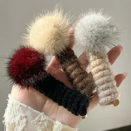 Nuova moda filo telefonico palla di peluche fascia elastica per capelli per donne ragazze tessitura dei capelli cordoncino a spirale elastici accessori per capelli