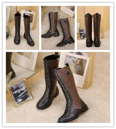 1 Shoes Women's Knee Boots Cowhide Ladies Mid Calf Zip Lace Up Heel Western Faux Suede Comfy Womens Knee Heel height 2.5CM With Box