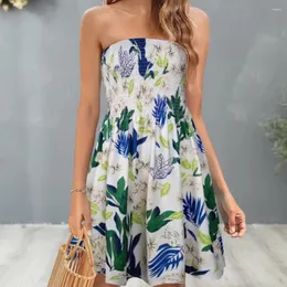 Freizeitkleider Damen Sommerkleid Schulterfrei Bandeau Ärmellos Rückenfrei Bohemian Floral Bedruckt Elastisch Büste Urlaub Strand