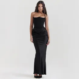 Sıradan elbiseler 2024ss yaz siyah uzun elbise kadınlar katı vücut maksi seksi