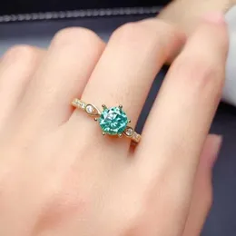 Cluster Rings HOYON 1 Green Moissanite Women's Diamond Ring Pt950 Colorful Zircon S925 Silver Color Wedding Jewelry Accessories Gift