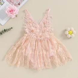 Vestidos de menina bebê macacão vestido de renda sem mangas decote em v floral bordado bodysuit roupas nascidas