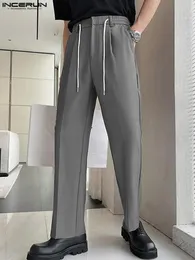 Pants Casual Simple Style New Men Pants Elastic Waist Straight Solid Pantalons Fashion Well Fitting Wide Leg Drawstring Trousers S5XL