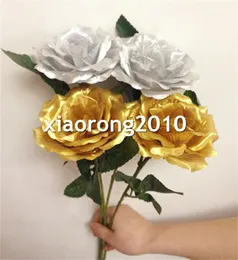 Silk Roses 38cm1496 tum Artificial Single Rose Gold Silver Colors For Wedding Xmas Party Home Decorative Flower3266161