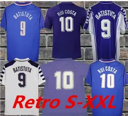 1998 1999 Fiorentina Batistuta Rui Rui Costaメンズサッカージャージーホームパープルホワイトレトロフットボールシャツ大人の短袖ユニフォーム999