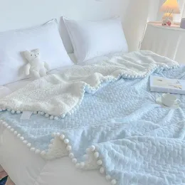 Blankets SEIKANO Lamb Velvet Blanket Thicken Winter Warm Plush With Tassels Ball Throw For Couch Bed Office Nap Shawl