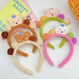 Cute Cartoon Bear Hairball Plush Hairband For Girls Sweet Hair Decorate Party Headband Hair Band Kids Lovely Hair Accessories