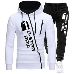 Autumn Winter Mens Tracksuit Suit Fashion Print dragkedja Hoodes Sweatshirtsweatpants 2 stycken Set Jogging Casual Clothes 240108