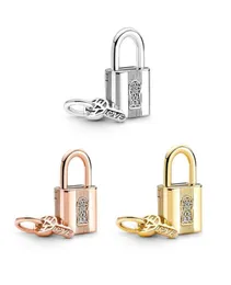 Shine Gold Color Padlock and Key Dangle Charm 925 Sterling Silver Beads For Jewelry Making Fit Original Bracelets Fashion DIY 760088C01 780088C01 790088C019184644