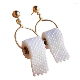 Kolczyki Dangle Pearl Toaleta Papierowe haczyki ucha 3D Drops Prezenty biżuterii