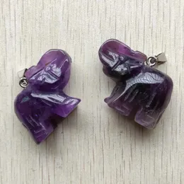 Pendant Necklaces Wholesale 2pcs/lot Natural Amethysts Stone Carved Animal Elephant Charms Pendants Fit Necklace Jewelry Making