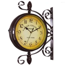 Wall Clocks Double Sided Clock Vintage European-style Outdoor Wrought Iron Garden Coffee Bar Decoration Round Train Station