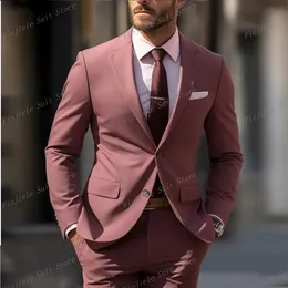 Pink Business Anzug Männer Tuxedos Groomsman Prom Hochzeitsfeier formelle 2 -teilige Set Jacke und Hosen 240108