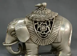 Hantverk kinesiska fengshui gamla miao silver carve elefant censer thrurible censory staty