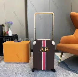 Varumärke resväska personlig anpassningsbar initial stripe patten klassisk bagage mode unisex trunk stavbox spinner universal hjul duffel med låda