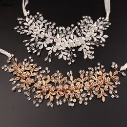 Argento oro foglia fiore copricapo da sposa lusso strass da sposa fascia per capelli sposa pezzi gioielli fiore di cristallo accessori per capelli ragazza AL9534