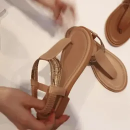 Sandaler 2024 Summer Retro Woman Shoes Stor storlek Flip Flops Platform Mångfärgad Beige Korrigerande Original klackar passar Kvinna