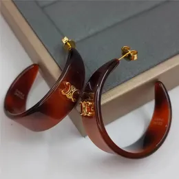 Stud 18k Gold Retro Vintage Büyük Çember Küpeler Stud Acrilik Tortoishell Tortlu Renk Tırnak Klasik Lüks Marka Tasarımcı Küpeler Kulak Yüzük Takı Hediyesi