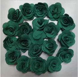 장식용 꽃 200pcs/bag Dark Green Hand Made Dia 3.5cm 실크 장미 인공 꽃 결혼 꽃다 가공 장식 DIY 머리 액세서리