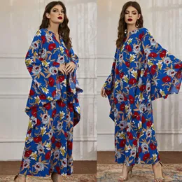 Ethnische Kleidung Abayas für Mode Frauen Muslim Blumendruck Fledermausärmel Maxikleid Türkei Kaftan Arabische Robe Islam Dubai Eid Party Jalabiya
