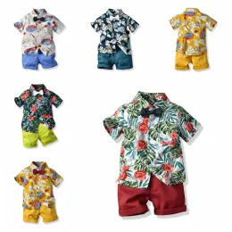 Conjuntos de ropa para niños, ropa de diseñador para bebés, traje de verano con lazo floral, camisa, pantalones cortos, trajes de 2 piezas, trajes para niños para ZZ