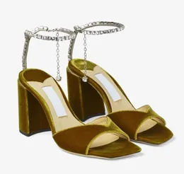 Sandalo da bambina SAEDA SANDAL/BH 85 Verzierte Sandalen Saeda aus Samt donna tacco alto tacco largo cinturino in strass scarpe eleganti da donna con scatola 35-43