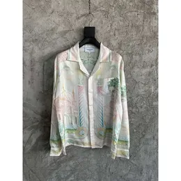 Camisas de designer de seda Casablanca Escultura estética estampa praia camisa solta top casual camisa de manga comprida