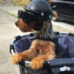 サングラスペットヘルメット犬猫自転車オートバイヘルメットサングラス付きセーフティドギーヘッド保護用ペット用品S / M