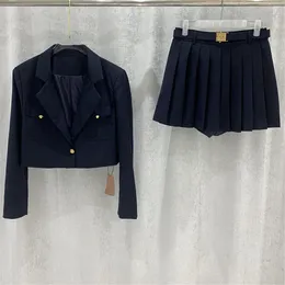 여자 2 피스 드레스 럭셔리 디자이너 블랙 블레이저 스커트 의상 블레이저 매력적인 긴 소매 여성 공식 정장