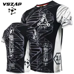 Vszap Muay Thai Fighting Stretch Camiseta de secado rápido Fiess MMA Running Training Hombre Fight Sanda Jujitsu