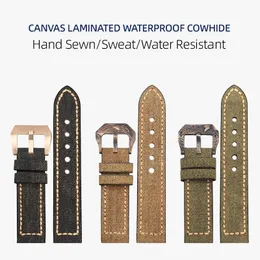 Canvas Laminated Leather Watchband 20 22 24 26mm for PAM111 441 Bronze Watch Accessories Cusn8 Buckle Mens Strap 240106