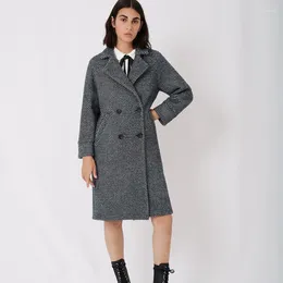 Kvinnors trenchrockar Patads France M Hem höst / vinter 2024 Bär kontrast Tweed Straight Tube Woolen Overcoat MFPOU00531