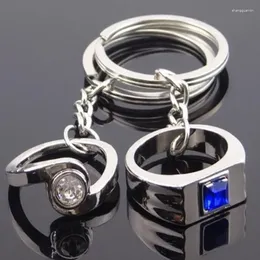 Nyckelringar av DHL 100PAIRS/LOT ZINC LEGOY PAR MED RHINESTONE RING Novel Keyrings for Lovers