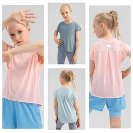 LU-1883 Children's Summer Loose Cool yoga T-shirt Quick Drying Breathable Outdoor Sports Top Fitness Running T-shirt Short Sleeve